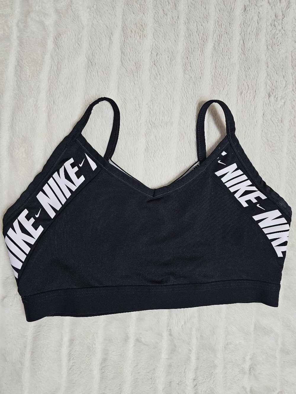 Nike Indy Logo Strap Sports Bra Black White Dri-FIT Light Support Size L